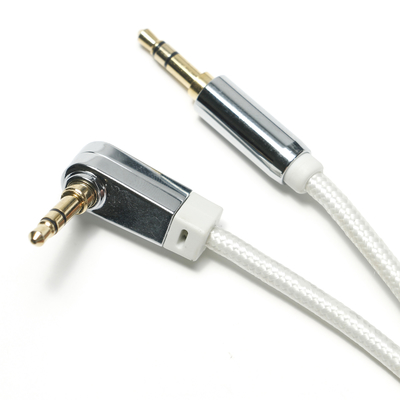 Белый AUX цифровой аудиокабель SPDIF 90 ° 3,5 мм вязаный канат с покрытием из алюминиевого сплава для звукового динамика автомобильного аудио 0,92 м
